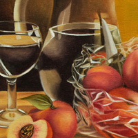 Glaskaraffe mit Pfirsichen, Detail, Dr. Astrid Markus-Erb
